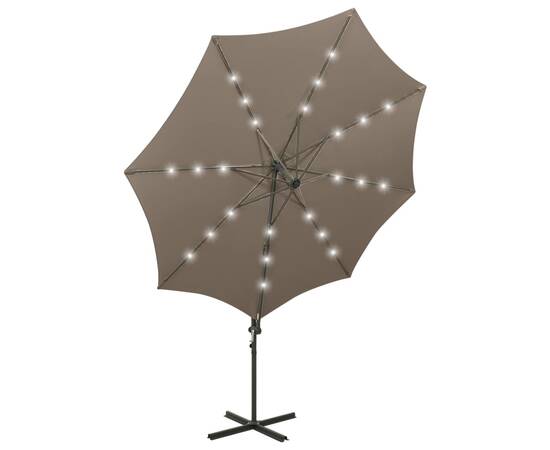 Umbrelă suspendată cu stâlp și led-uri, gri taupe, 300 cm, 6 image