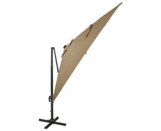 Umbrelă suspendată cu stâlp și led-uri, gri taupe, 300 cm, 3 image