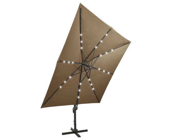 Umbrelă suspendată cu stâlp și led-uri, gri taupe, 300 cm, 7 image