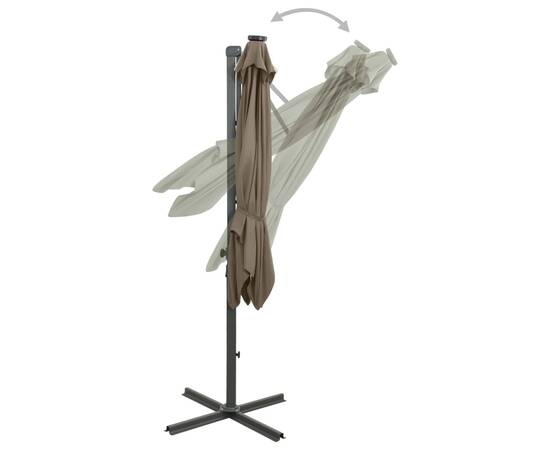 Umbrelă suspendată cu stâlp și led-uri, gri taupe, 300 cm, 8 image