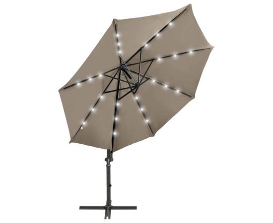 Umbrelă suspendată cu stâlp și led-uri, gri taupe, 300 cm, 3 image