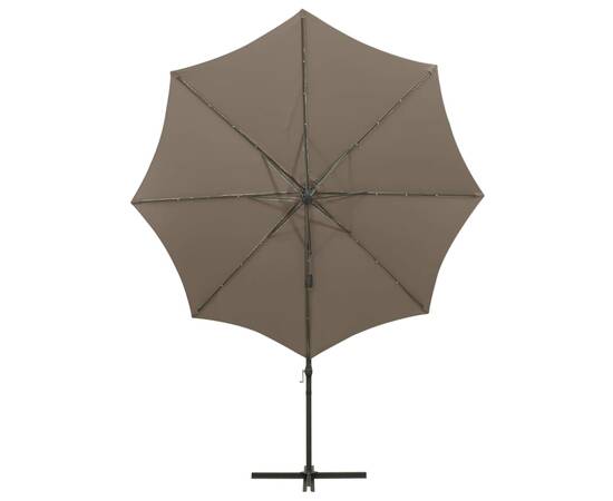 Umbrelă suspendată cu stâlp și led-uri, gri taupe, 300 cm, 7 image