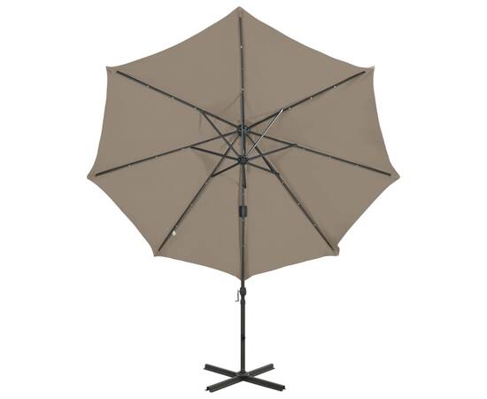 Umbrelă suspendată cu stâlp și led-uri, gri taupe, 300 cm, 5 image