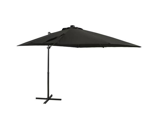 Umbrelă suspendată cu stâlp și led-uri, negru, 250 cm