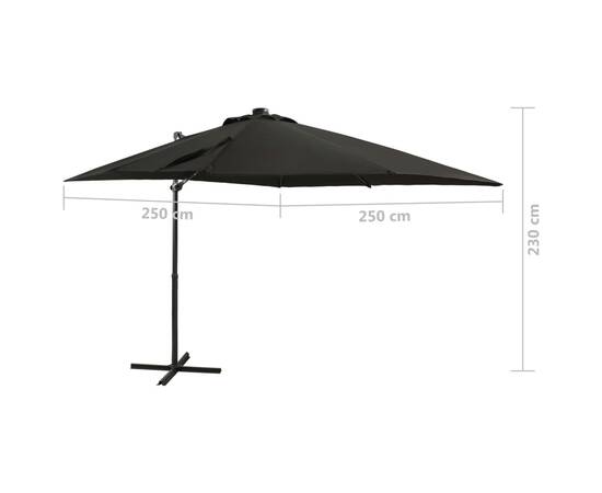 Umbrelă suspendată cu stâlp și led-uri, negru, 250 cm, 11 image