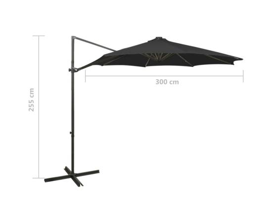 Umbrelă suspendată cu stâlp și led-uri, negru, 300 cm, 11 image