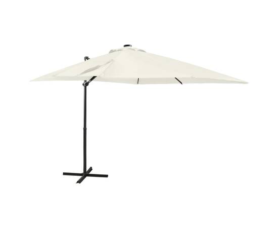 Umbrelă suspendată cu stâlp și led-uri, nisipiu, 250 cm