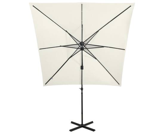 Umbrelă suspendată cu stâlp și led-uri, nisipiu, 250 cm, 4 image