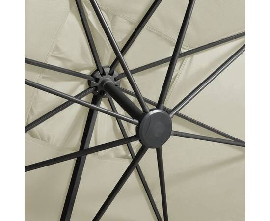 Umbrelă suspendată cu stâlp și led-uri, nisipiu, 300 cm, 2 image