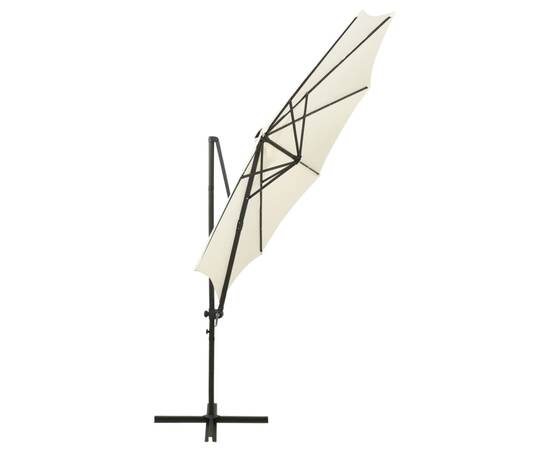 Umbrelă suspendată cu stâlp și led-uri, nisipiu, 300 cm, 3 image