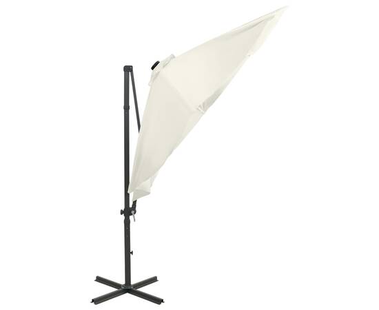 Umbrelă suspendată cu stâlp și led-uri, nisipiu, 300 cm, 6 image