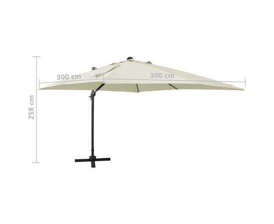 Umbrelă suspendată cu stâlp și led-uri, nisipiu, 300 cm, 11 image