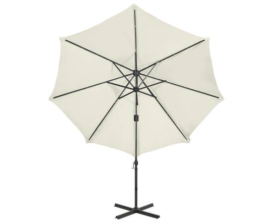 Umbrelă suspendată cu stâlp și led-uri, nisipiu, 300 cm, 5 image