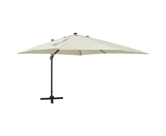 Umbrelă suspendată cu stâlp și led-uri, nisipiu, 300 cm