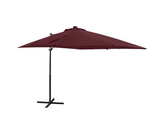 Umbrelă suspendată cu stâlp și led-uri, roșu bordo, 250 cm