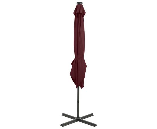 Umbrelă suspendată cu stâlp și led-uri, roșu bordo, 250 cm, 7 image