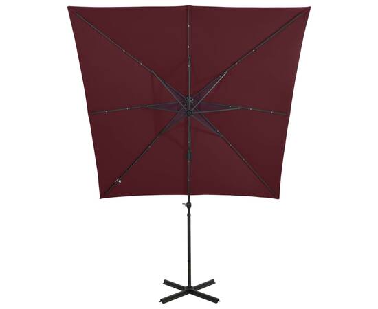 Umbrelă suspendată cu stâlp și led-uri, roșu bordo, 250 cm, 6 image