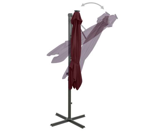 Umbrelă suspendată cu stâlp și led-uri, roșu bordo, 250 cm, 8 image