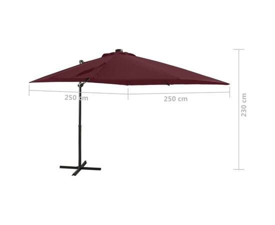 Umbrelă suspendată cu stâlp și led-uri, roșu bordo, 250 cm, 11 image