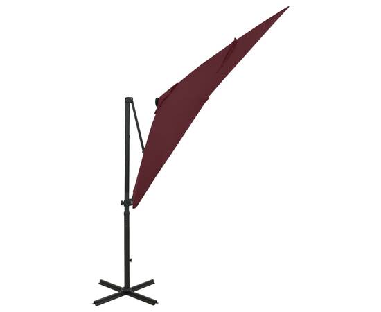 Umbrelă suspendată cu stâlp și led-uri, roșu bordo, 250 cm, 3 image