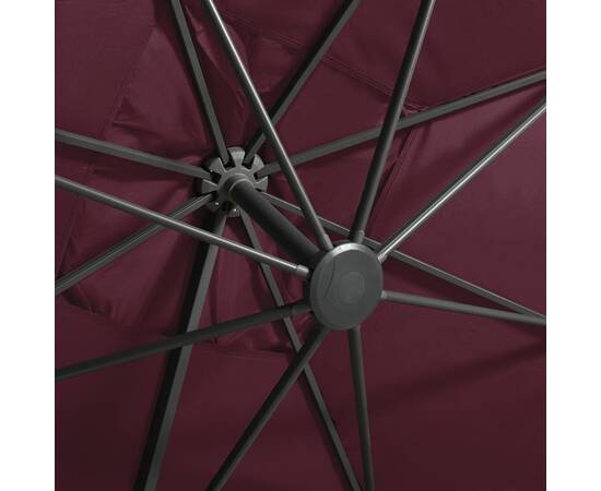 Umbrelă suspendată cu stâlp și led-uri, roșu bordo, 300 cm, 2 image
