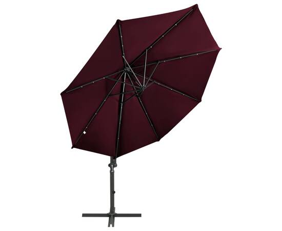 Umbrelă suspendată cu stâlp și led-uri, roșu bordo, 300 cm, 5 image