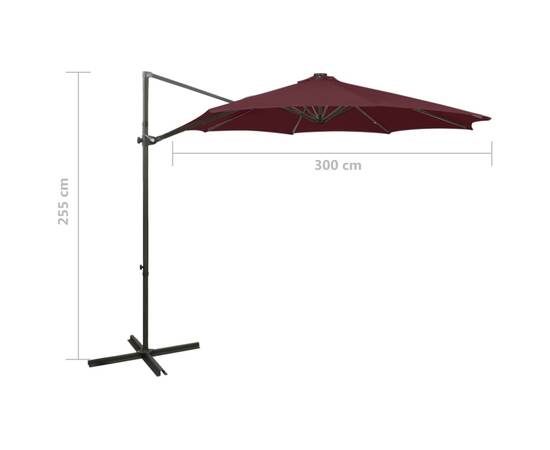 Umbrelă suspendată cu stâlp și led-uri, roșu bordo, 300 cm, 11 image