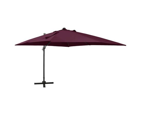 Umbrelă suspendată cu stâlp și led-uri, roșu bordo, 300 cm