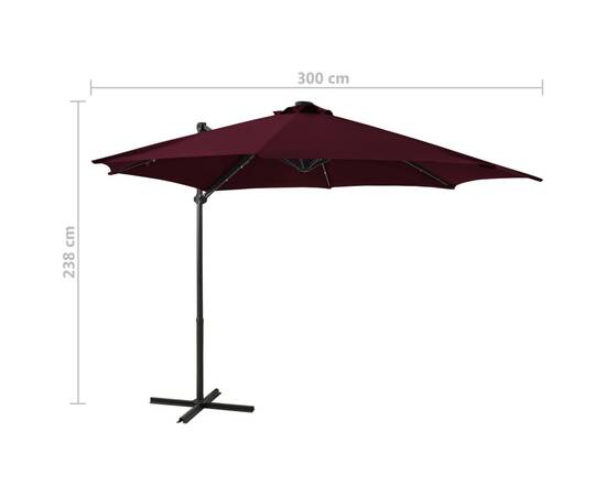 Umbrelă suspendată cu stâlp și led-uri, roșu bordo, 300 cm, 11 image