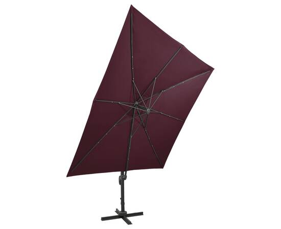 Umbrelă suspendată cu stâlp și led-uri, roșu bordo, 300 cm, 5 image