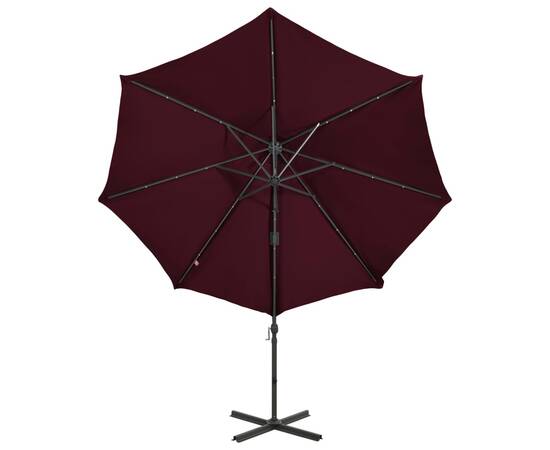 Umbrelă suspendată cu stâlp și led-uri, roșu bordo, 300 cm, 8 image