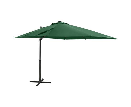 Umbrelă suspendată cu stâlp și led-uri, verde, 250 cm