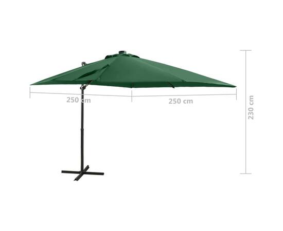 Umbrelă suspendată cu stâlp și led-uri, verde, 250 cm, 11 image