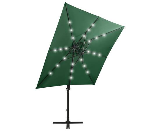 Umbrelă suspendată cu stâlp și led-uri, verde, 250 cm, 4 image