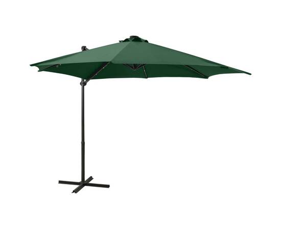 Umbrelă suspendată cu stâlp și led-uri, verde, 300 cm