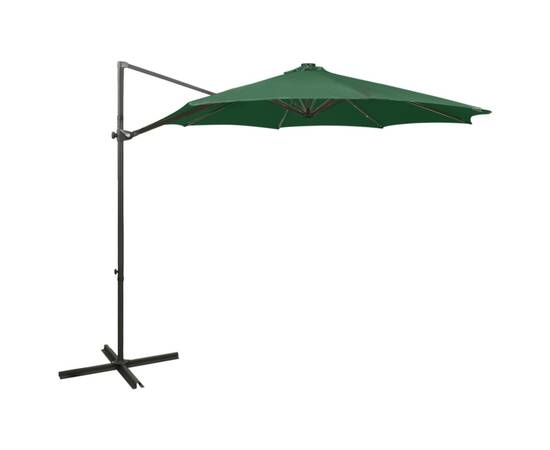 Umbrelă suspendată cu stâlp și led-uri, verde, 300 cm