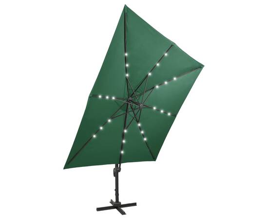 Umbrelă suspendată cu stâlp și led-uri, verde, 300 cm, 7 image