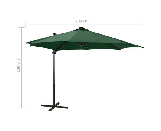 Umbrelă suspendată cu stâlp și led-uri, verde, 300 cm, 11 image