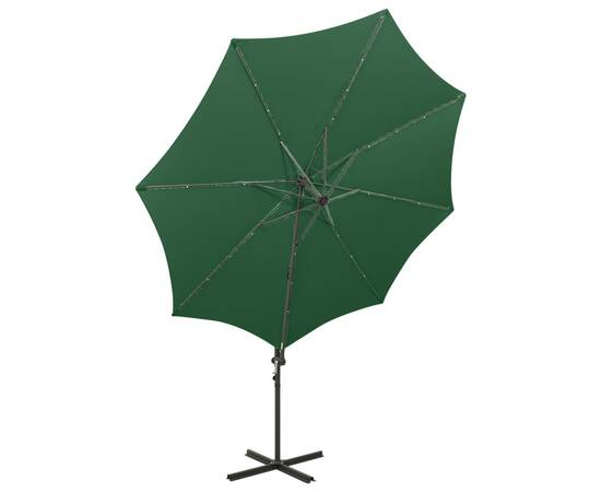 Umbrelă suspendată cu stâlp și led-uri, verde, 300 cm, 5 image