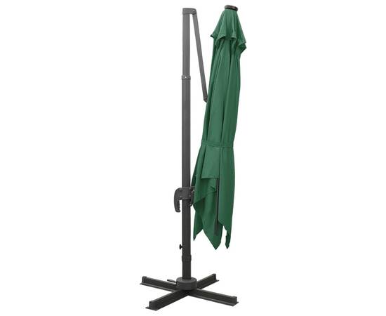 Umbrelă suspendată cu stâlp și led-uri, verde, 300 cm, 4 image