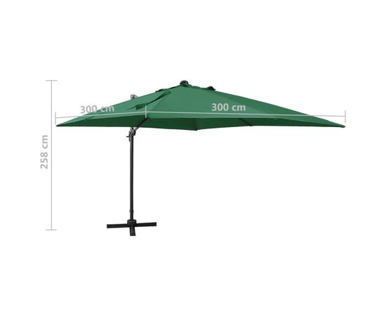 Umbrelă suspendată cu stâlp și led-uri, verde, 300 cm, 11 image