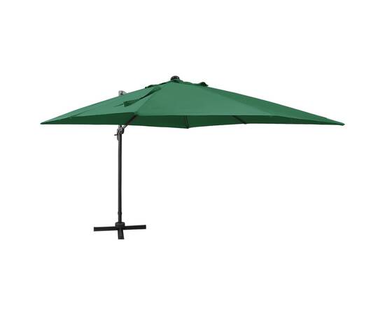 Umbrelă suspendată cu stâlp și led-uri, verde, 300 cm