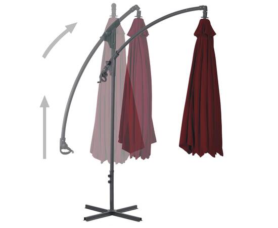 Umbrelă suspendată cu stâlp din oțel, bordo, 250 x 250 cm, 3 image