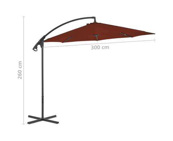 Umbrelă suspendată cu stâlp din oțel, cărămiziu, 300 cm, 7 image