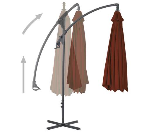 Umbrelă suspendată cu stâlp din oțel, cărămiziu, 300 cm, 5 image