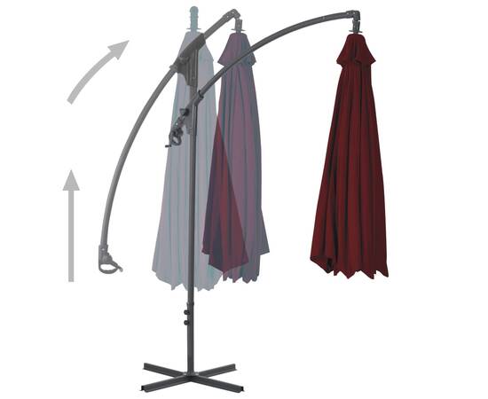 Umbrelă suspendată cu stâlp din oțel, roșu bordo, 300 cm, 5 image