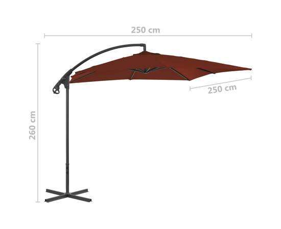 Umbrelă suspendată cu stâlp din oțel, teracota, 250 x 250 cm, 7 image