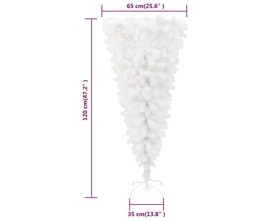 Brad de crăciun artificial inversat, cu suport, alb, 120 cm, 5 image