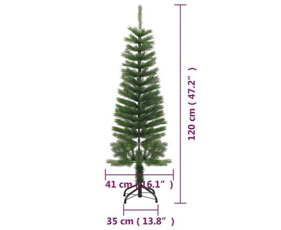 Brad de crăciun artificial subțire cu suport, 120 cm, pe, 7 image