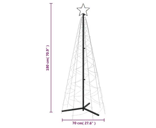 Brad de crăciun conic, 200 led-uri, multicolor, 70x180 cm, 9 image